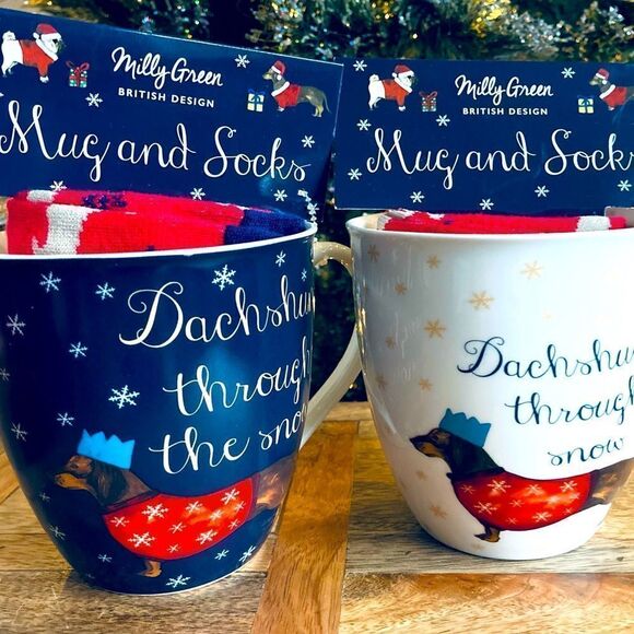 NWT 2-pc Christmas Dachshund Dog Mug & Socks Set - Picture 2 of 7
